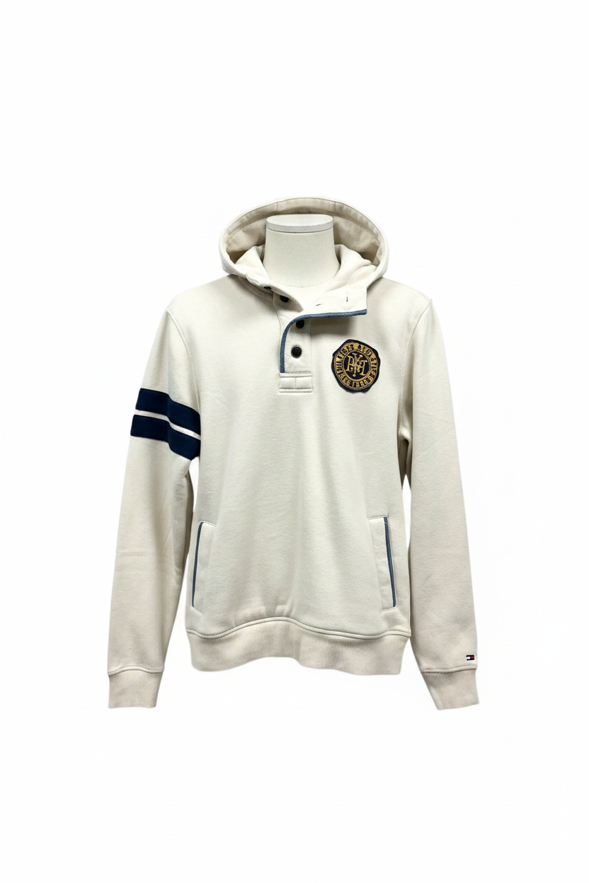 Sudadera Hoodie Tommy Hilfiger 🇺🇸 color crema con logo de escudo Talla S