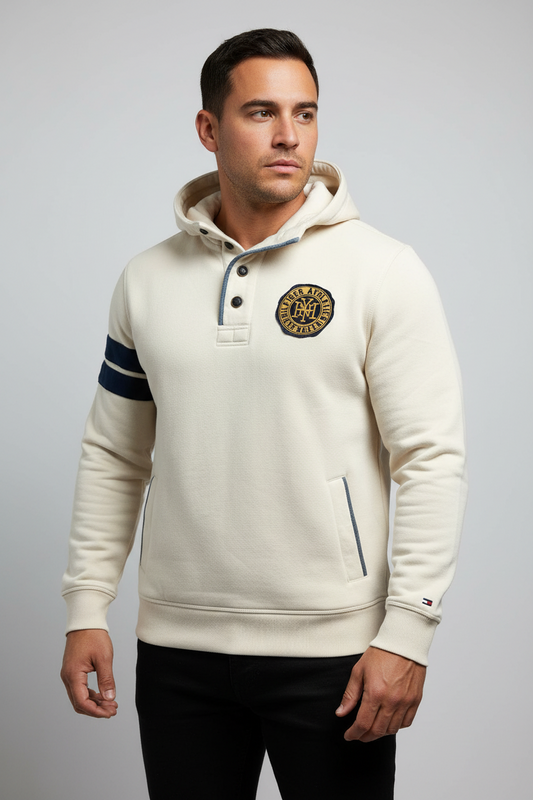 Sudadera Hoodie Tommy Hilfiger 🇺🇸 color crema con logo de escudo Talla S