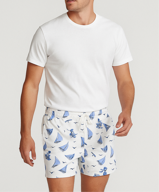 Short de baño Polo Ralph Lauren 🏇🏼color blanco con diseño de veleros en azul talla L