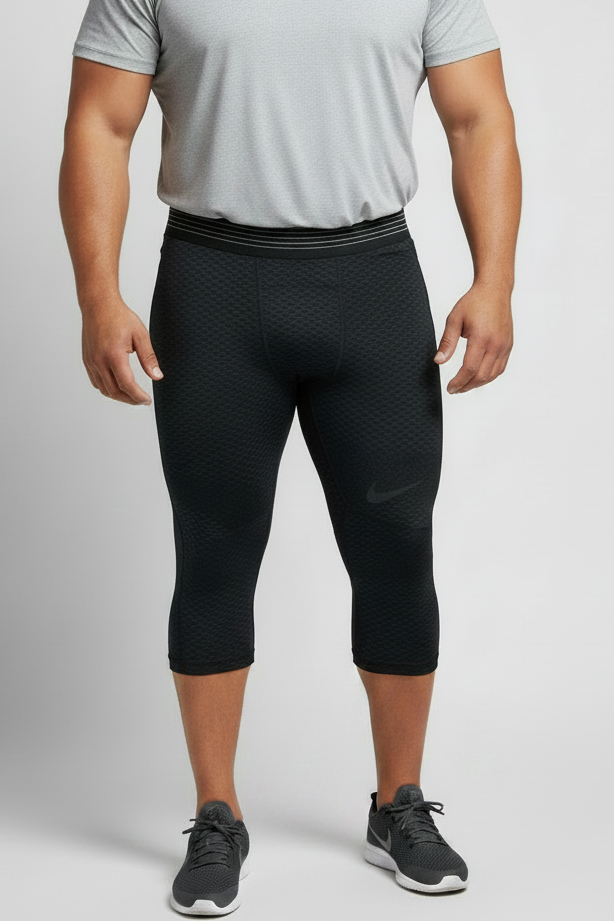 Malla de entrenamiento licra Nike ✔️ Pro Dri-FIT de 3/4 de largo para hombre en Color negro con tríptico en gris Talla L