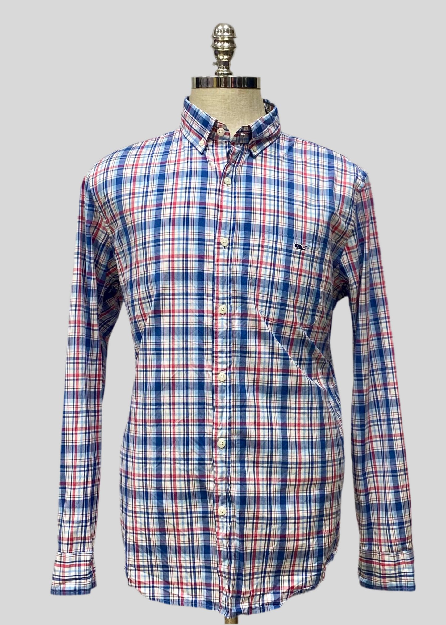 Camisa de botones Vineyard Vines 🐳 color blanco de cuadros en color rojo y azul Talla L Entalle Slim Fit