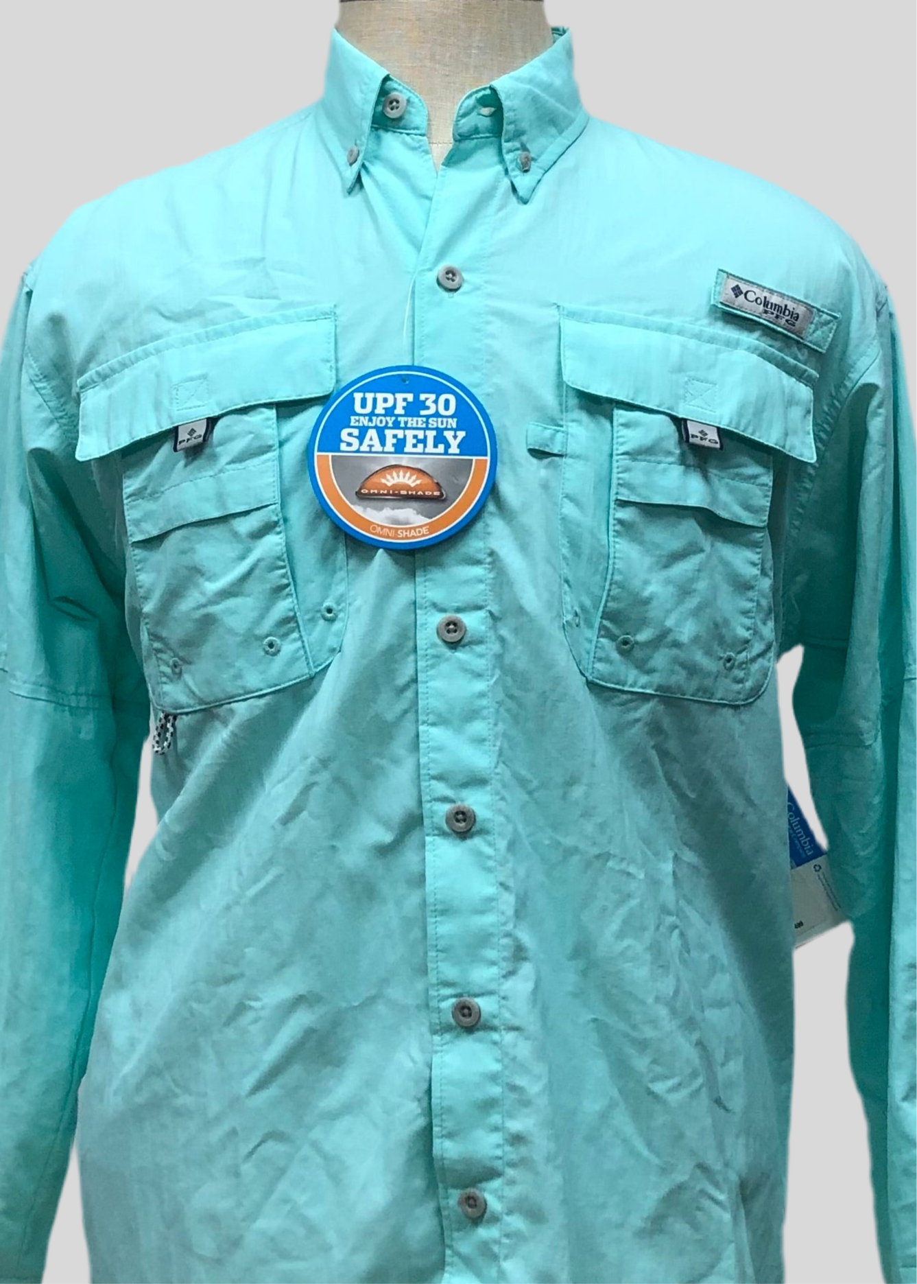 Camisa Columbia 🔹Bahama II color turquesa claro con Omni Shade Manga larga Talla S