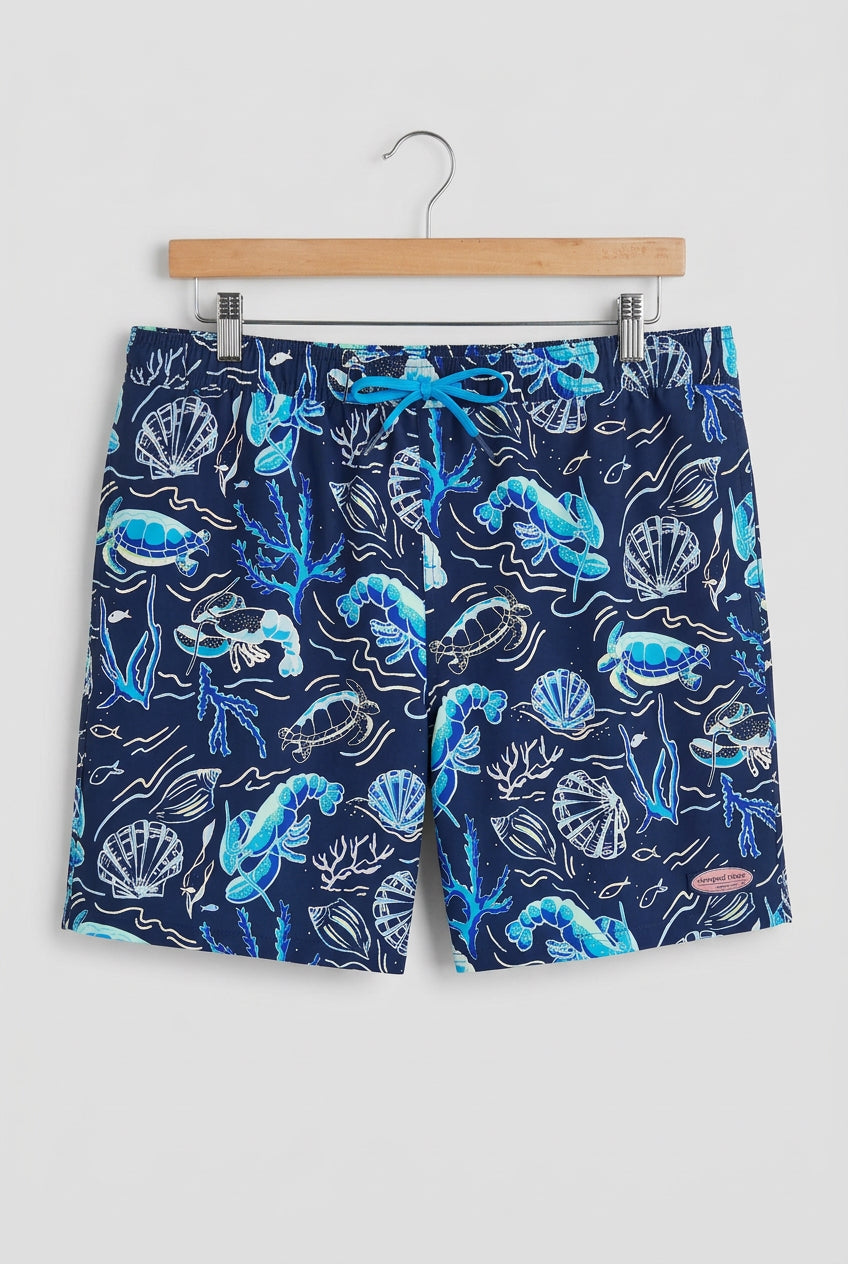 Short de baño Vineyard Vines 🐳 con diseño marino en azul, celeste y blanco talla XL