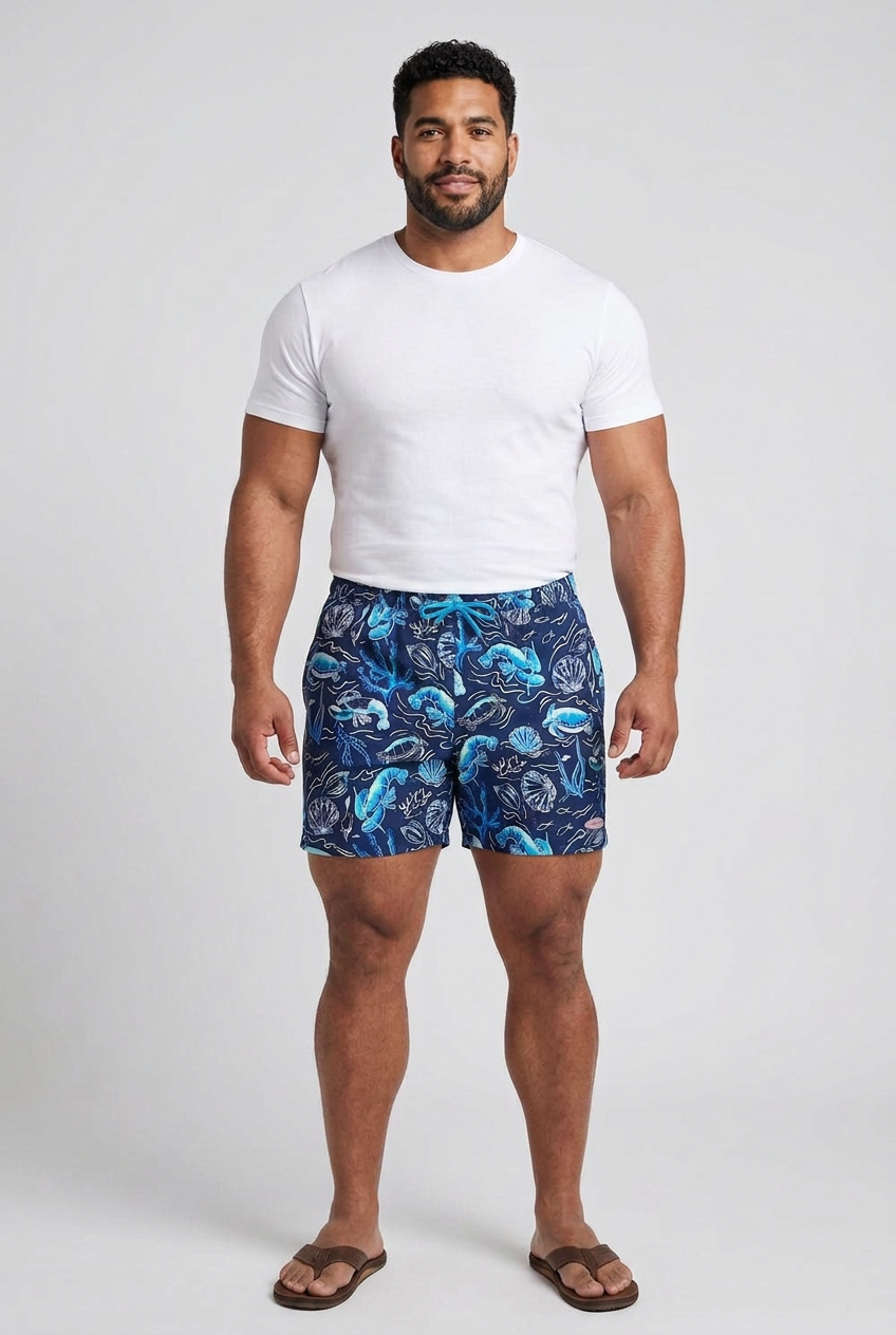Short de baño Vineyard Vines 🐳 con diseño marino en azul, celeste y blanco talla XL