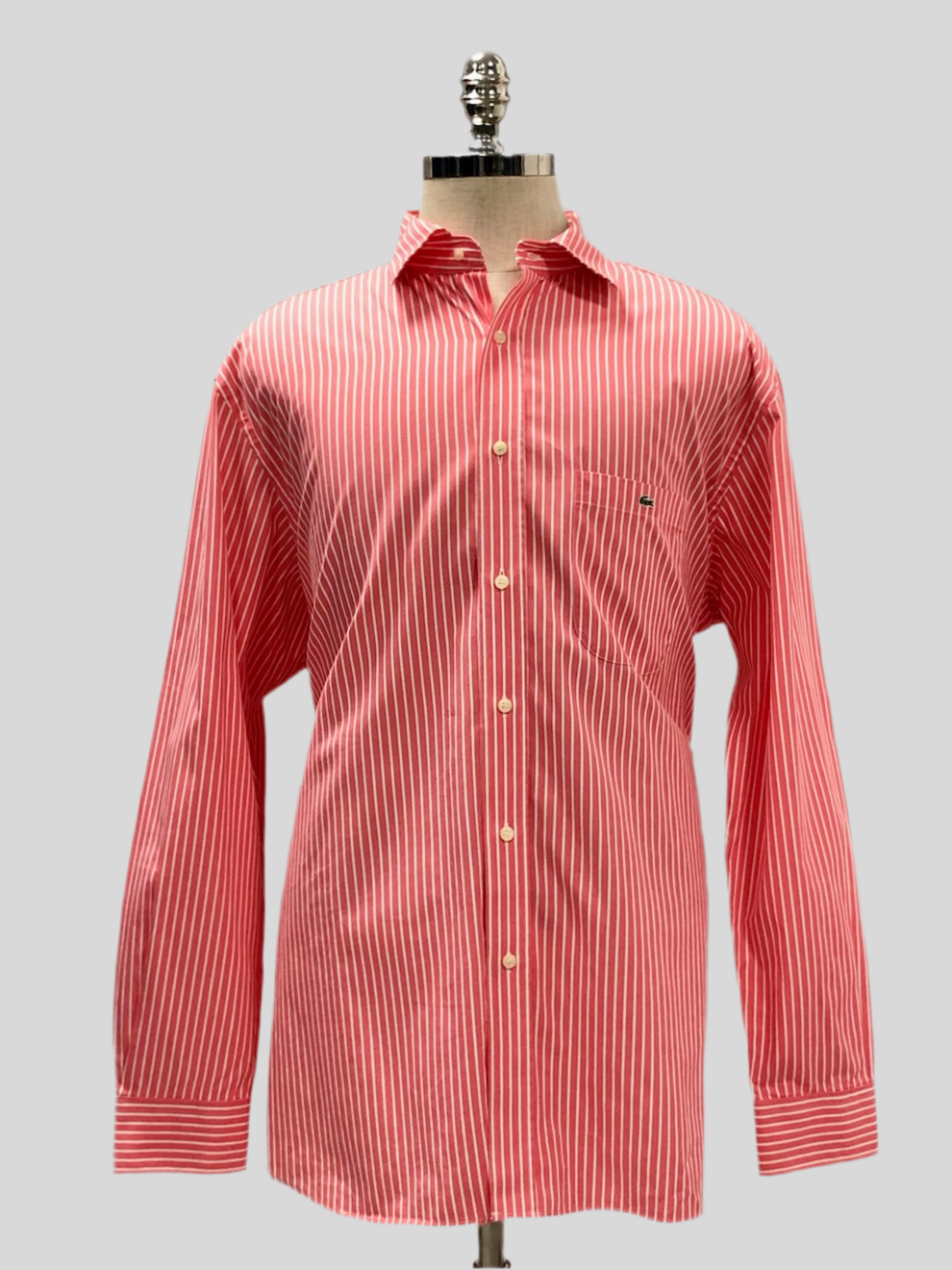 Camisa de botones Lacoste 🐊 de rayas en Salmon y blanco Talla XXL Entalle Regular