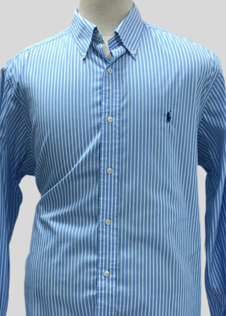 Camisa Polo Ralph Lauren 🏇🏼 con patron de rayas en color celeste y blanco Talla XL Entalle Clásico