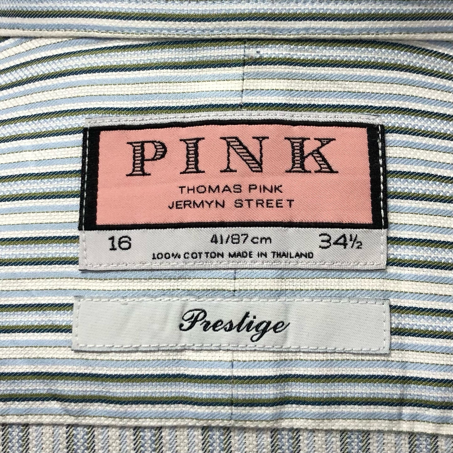 Camisa de botones Thomas Pink 🇬🇧 color blanco con rayas en celeste y negro Talla L Entalle Regular