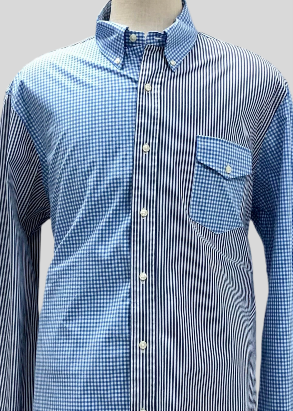 Camisa Polo Ralph Lauren 🏇🏼 con diseño de cuadros y rayas en color azul y gris Talla XXL Entalle Clásico
