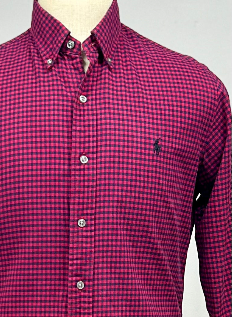 Camisa Polo Ralph Lauren 🏇🏼 con patron de cuadros gingham rojo y negro Talla XL Entalle Slim Fit