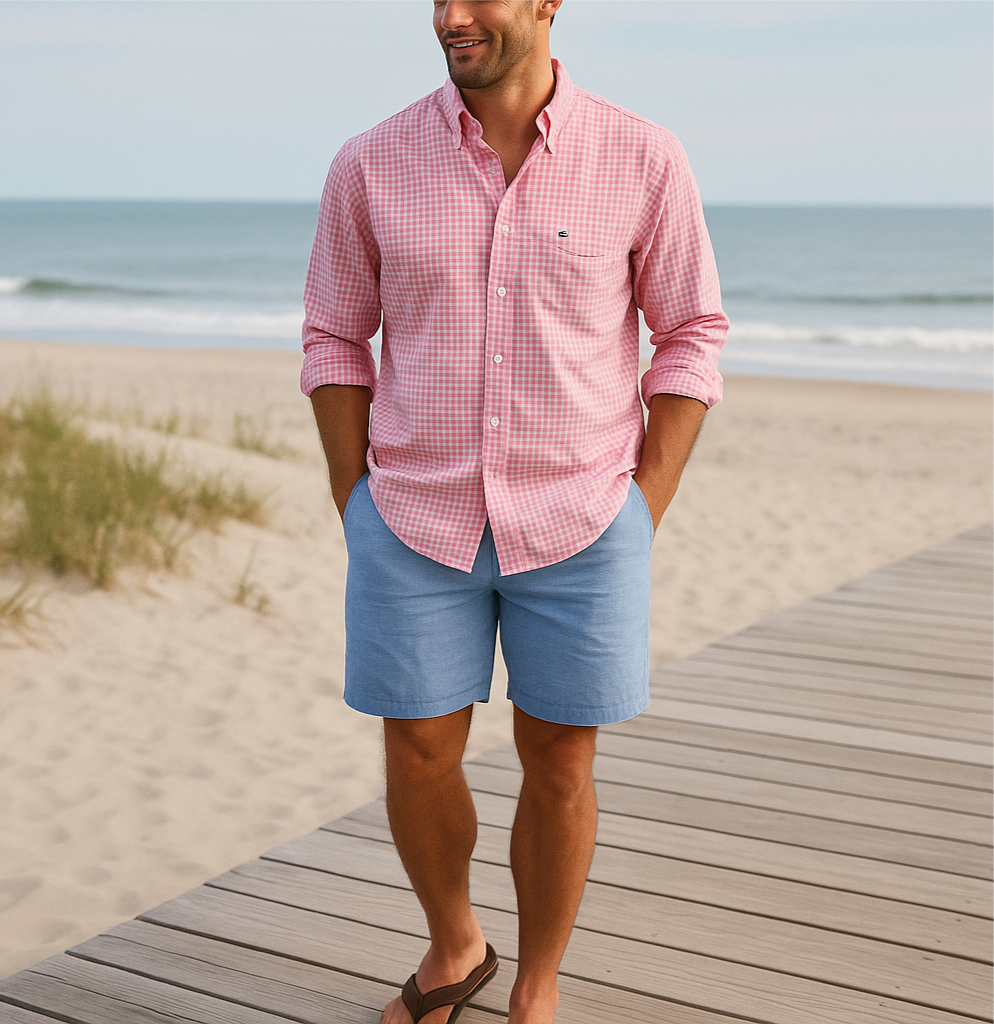 Camisa de botones Vineyard Vines 🐳 de cuadros gingham en color rosado y blanco Talla L Entalle Regular