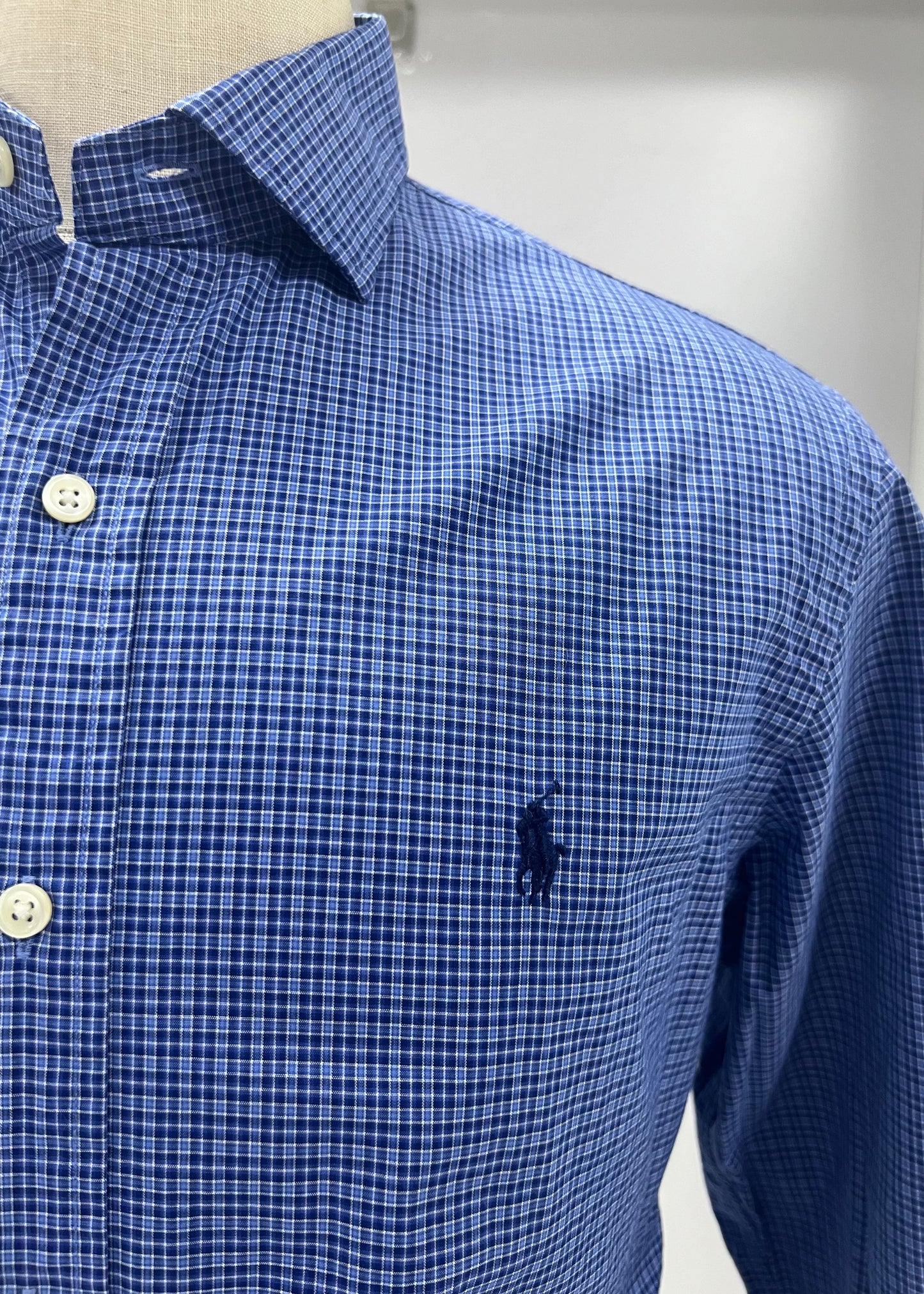 Camisa Polo Ralph Lauren 🏇🏼 con patron de cuadros en celeste y azul Talla M Entalle Slim Fit