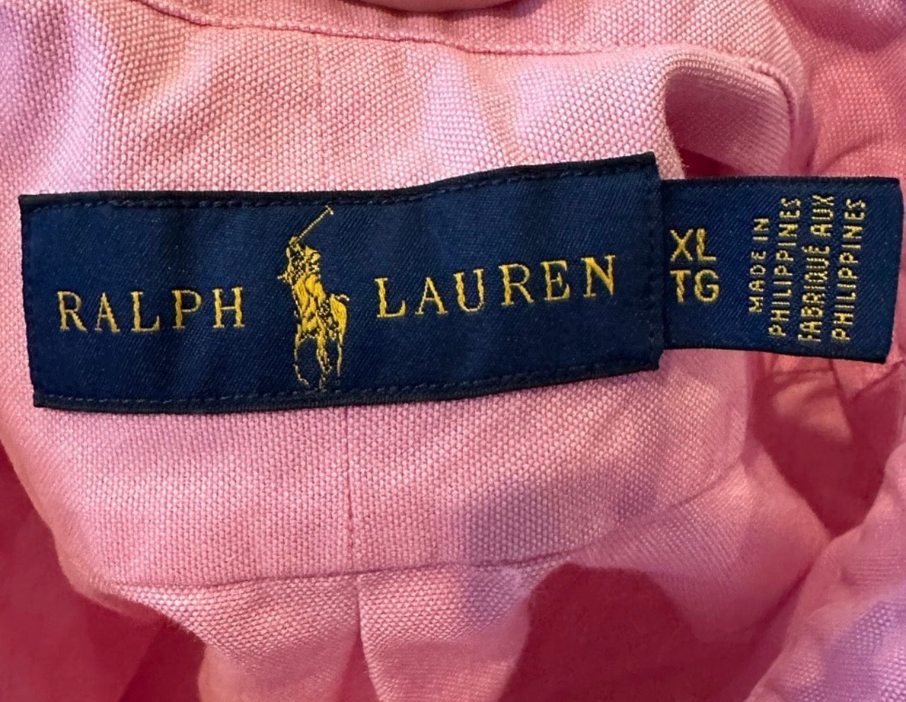 Camisa de botones Polo Ralph Lauren 🏇🏼 Oxford color rosado con diseño de logos en rosado Talla XL Entalle Regular