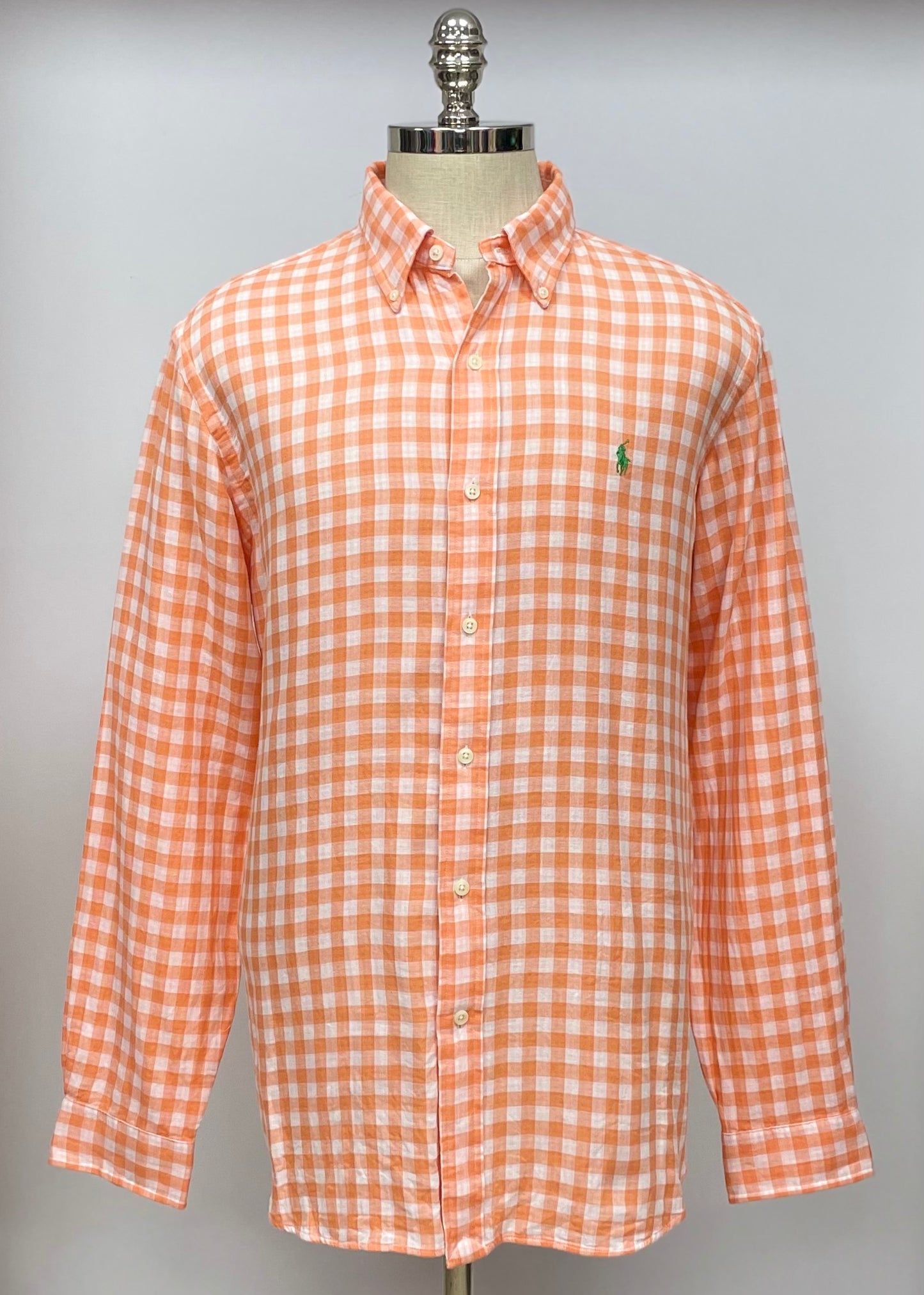 Camisa Polo Ralph Lauren 🏇🏼 con patron de cuadros en color naranja y blanco Talla XL Entalle Regular