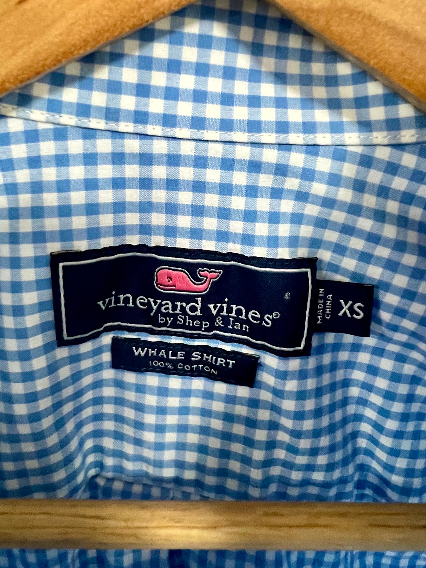 Camisa Vineyard Vines 🐳 de cuadros gingham en color celeste claro y blanco Talla XS Entalle Regular (ver descripción)