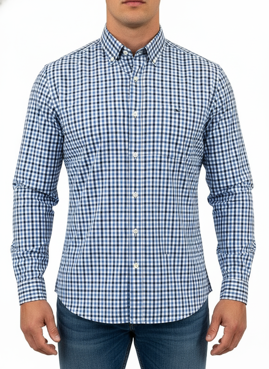Camisa de botones Vineyard Vines 🐳 color blanco de cuadros en color gris y azul Talla L Entalle Regular