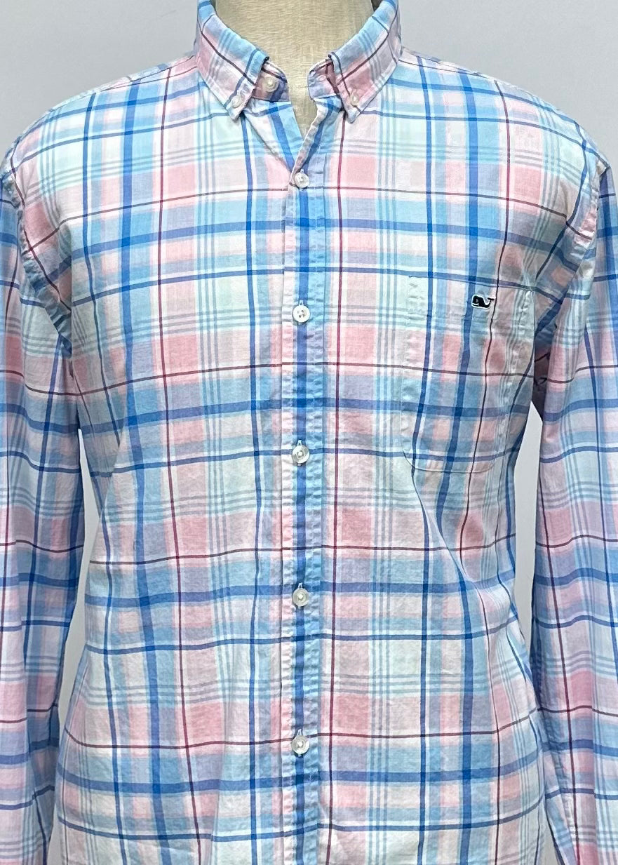 Camisa de botones Vineyard Vines 🐳 de cuadros en color rosado, celeste y blanco Talla XL Entalle Slim Fit