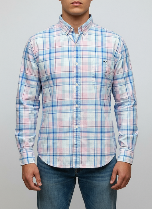 Camisa de botones Vineyard Vines 🐳 de cuadros en color rosado, celeste y blanco Talla S Entalle Slim Fit
