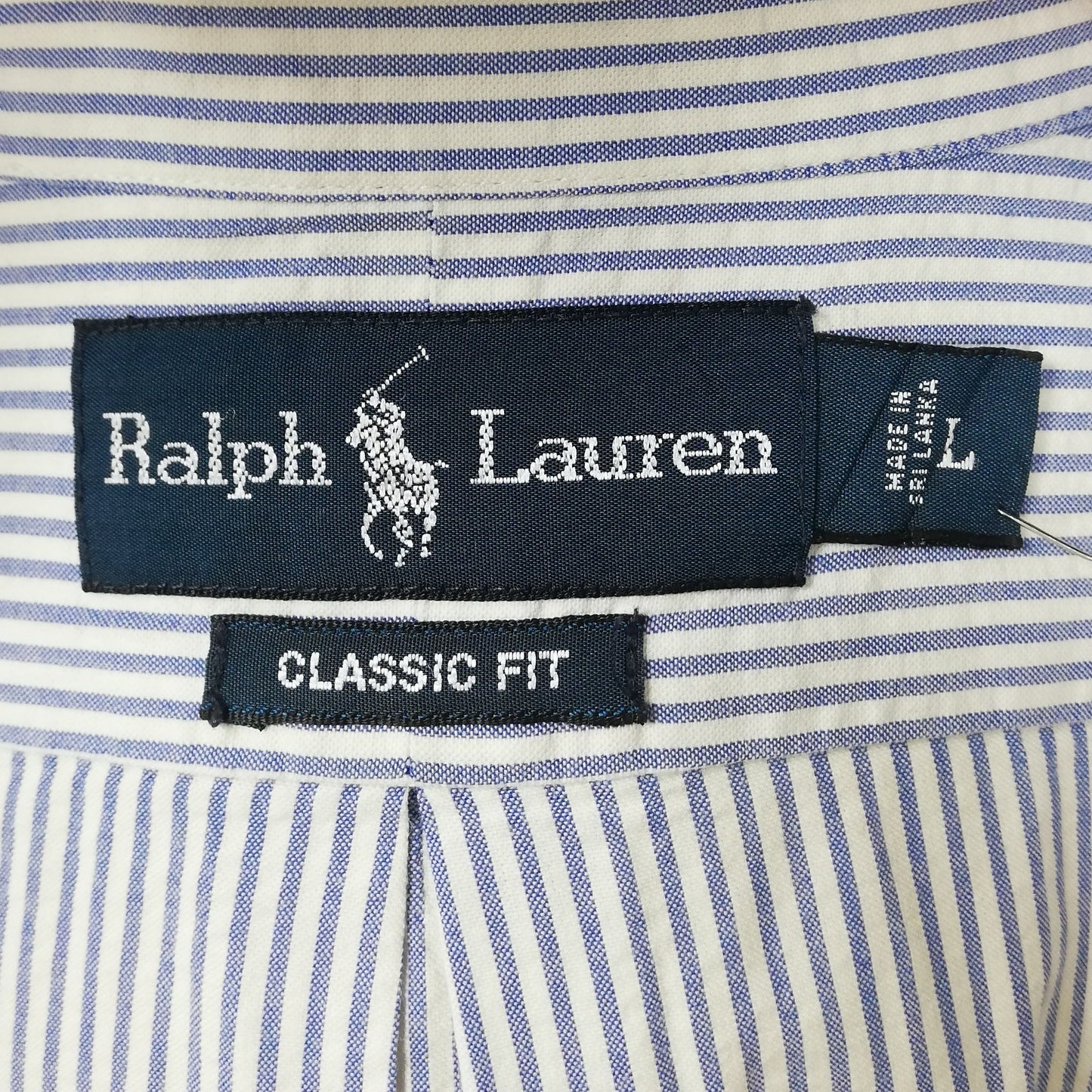 Camisa Polo Ralph Lauren 🏇🏼  Color blanco con patrón de rayas en celeste Seersucker Talla L Entalle Clásico (ver descripción)