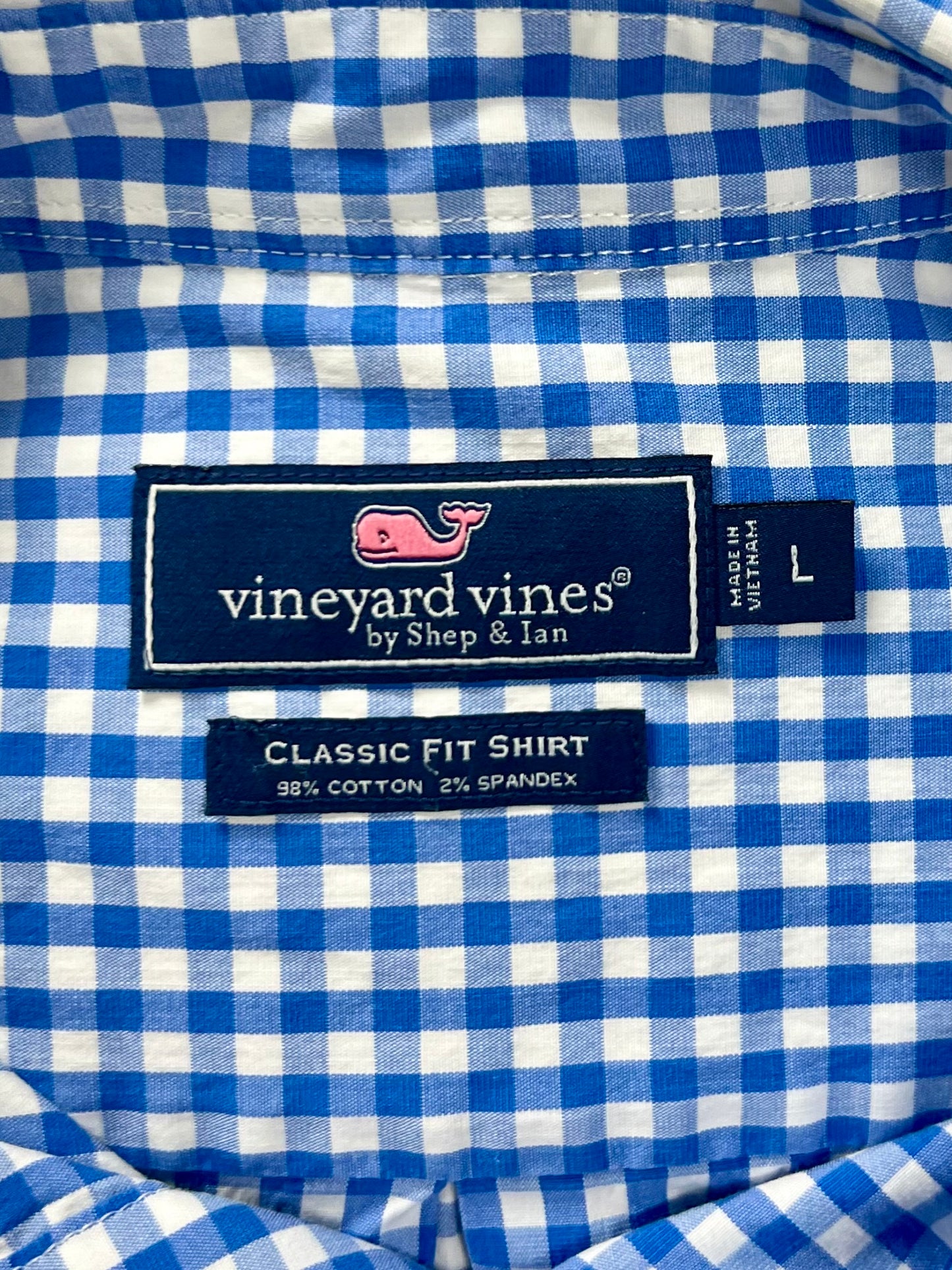 Camisa de botones Vineyard Vines 🐳 de cuadros en color azul y blanco Talla L Entalle Clásico