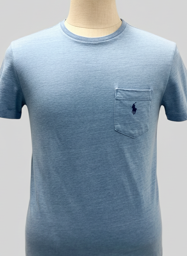 Camiseta cuello redondo Polo Ralph Lauren 🏇🏼 color celeste grisáceo Talla Small