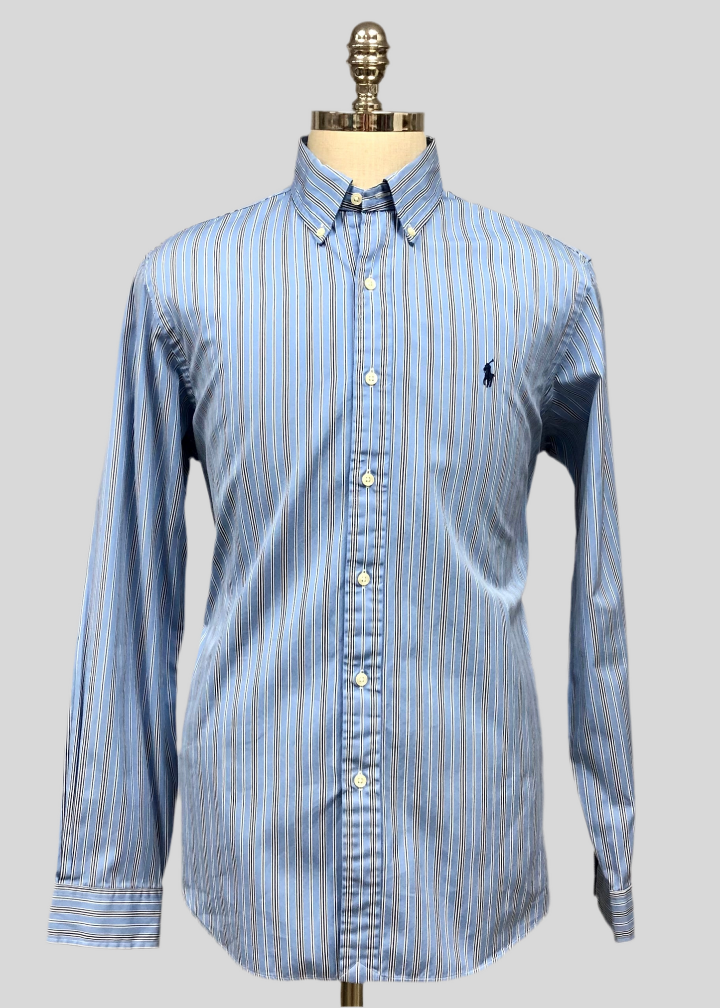 Camisa celeste con patron de rayas en color negro y blanco Polo Ralph Lauren 🏇🏼 Talla L Entalle Regular