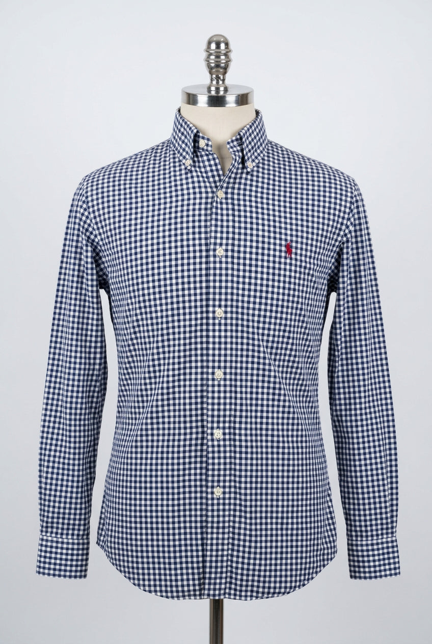 Camisa Polo Ralph Lauren 🏇🏼 de cuadros gingham azul navy y blanco Talla M Entalle Slim Fit