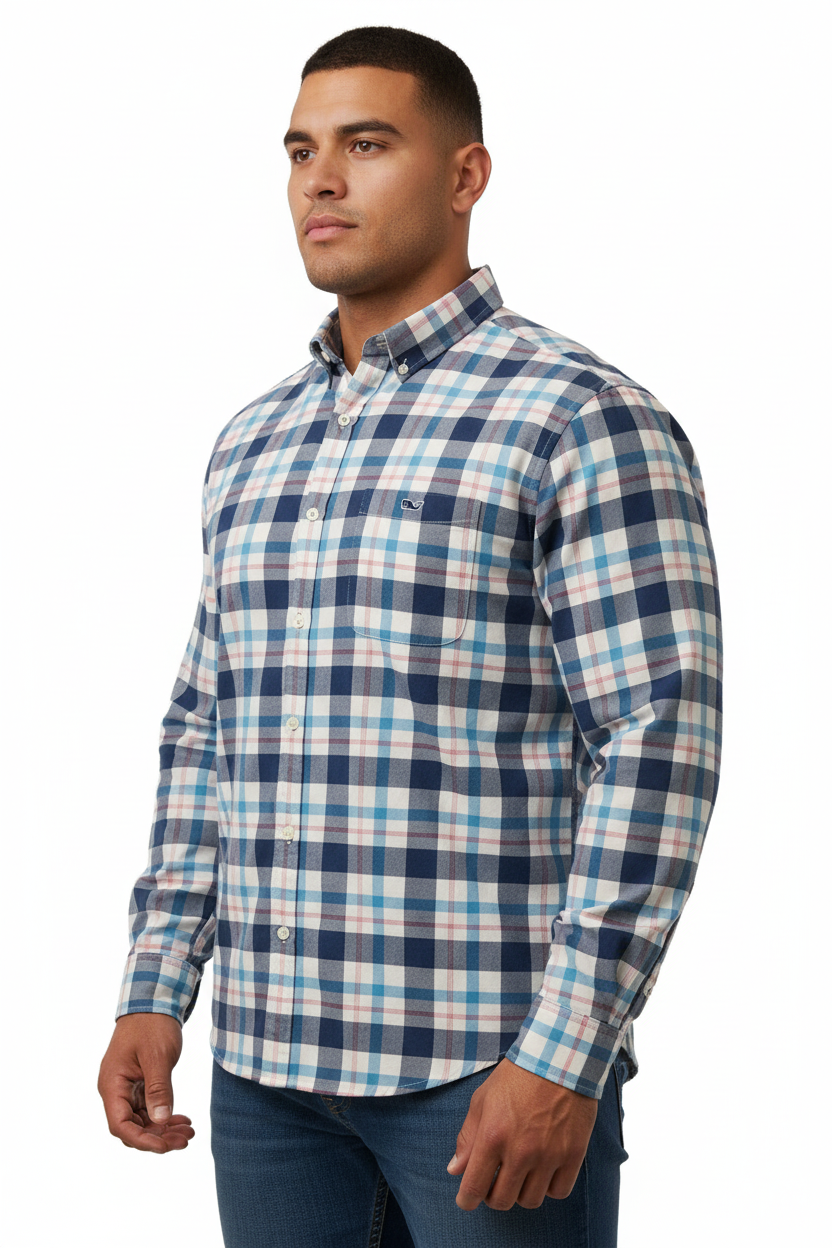 Camisa de botones Vineyard Vines 🐳 de cuadros en color rojo, azul, celeste y blanco Talla XL Entalle Slim Fit