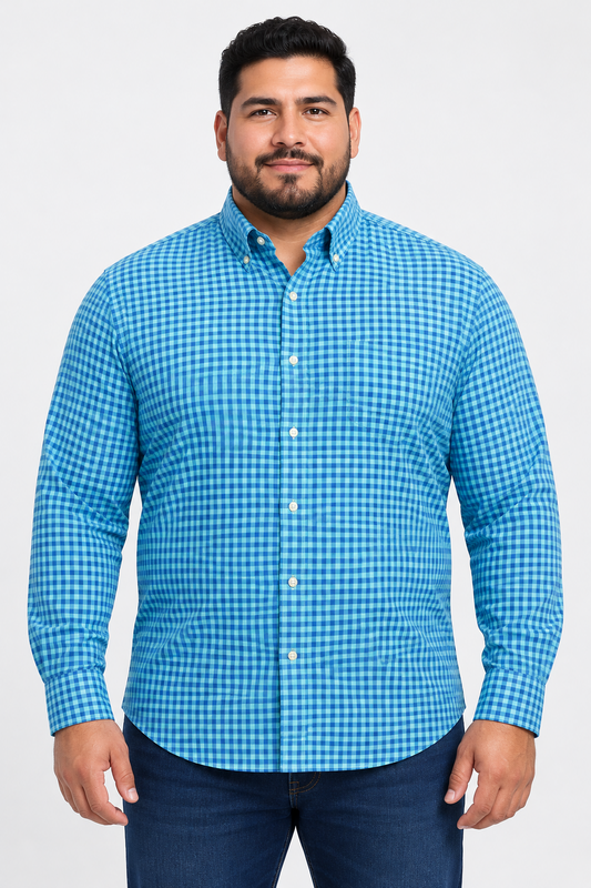 Camisa Vineyard Vines 🐳 Performance de cuadros gingham en color turquesa y azul Talla XL Entalle Clásico