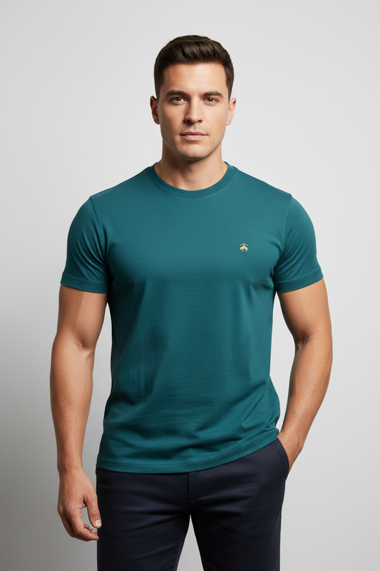 Camiseta cuello redondo Brooks Brothers 🐑 color verde esmeralda y logo dorado Talla XL