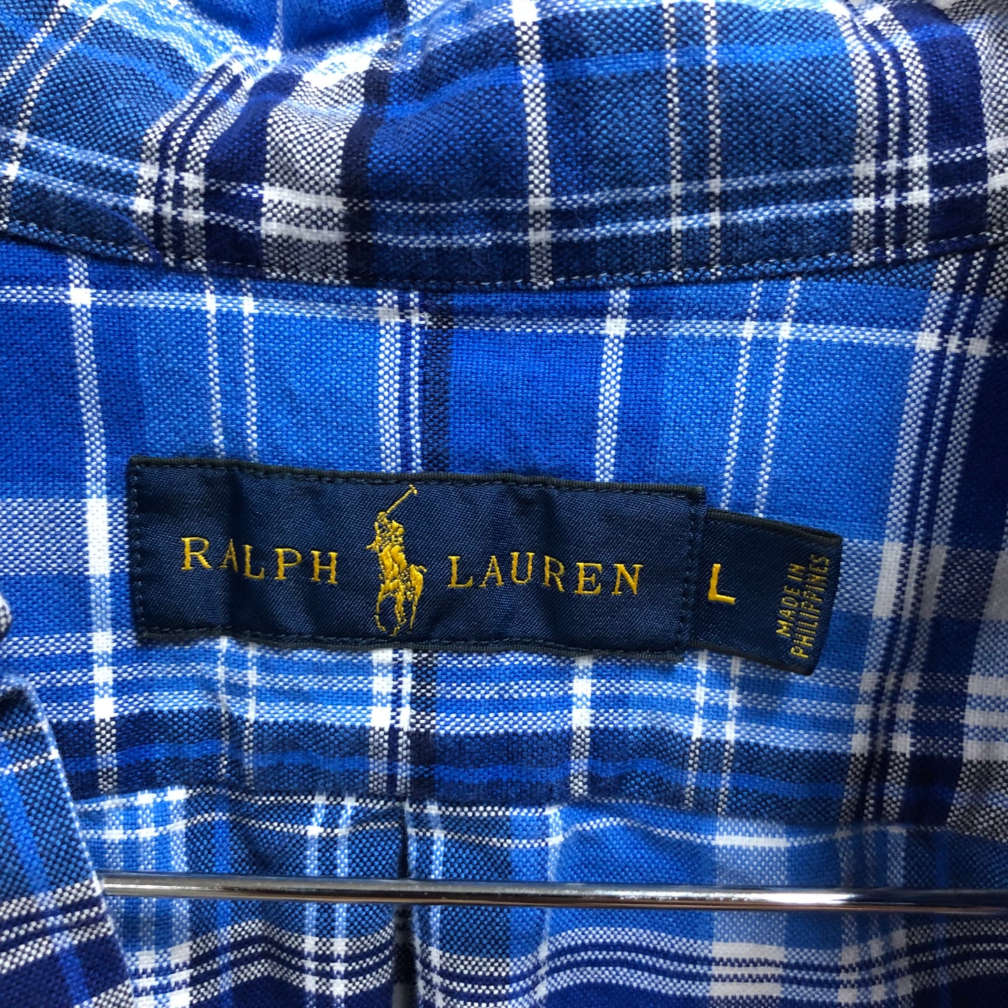 Camisa Polo Ralph Lauren 🏇🏼 Oxford con patron de cuadros tartán azul, celeste y blanco Talla L Entalle Regular