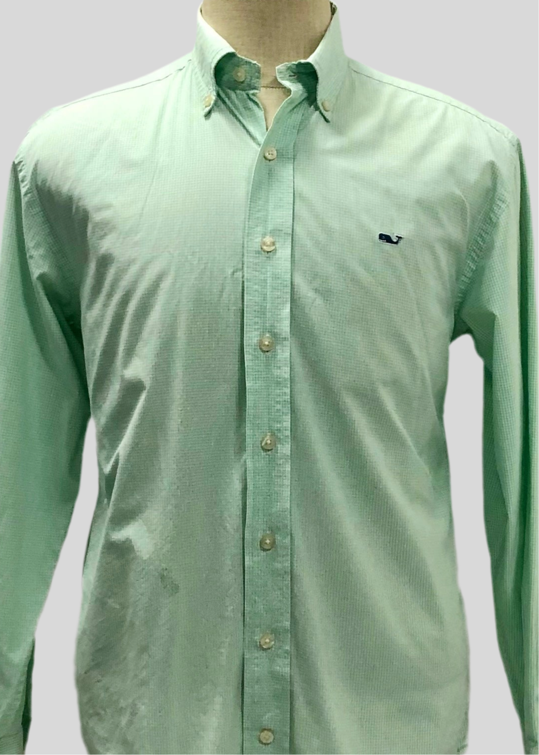Camisa de botones Vineyard Vines 🐳 de cuadros finos en color verde claro y blanco Talla M Entalle Regular (ver descripción)