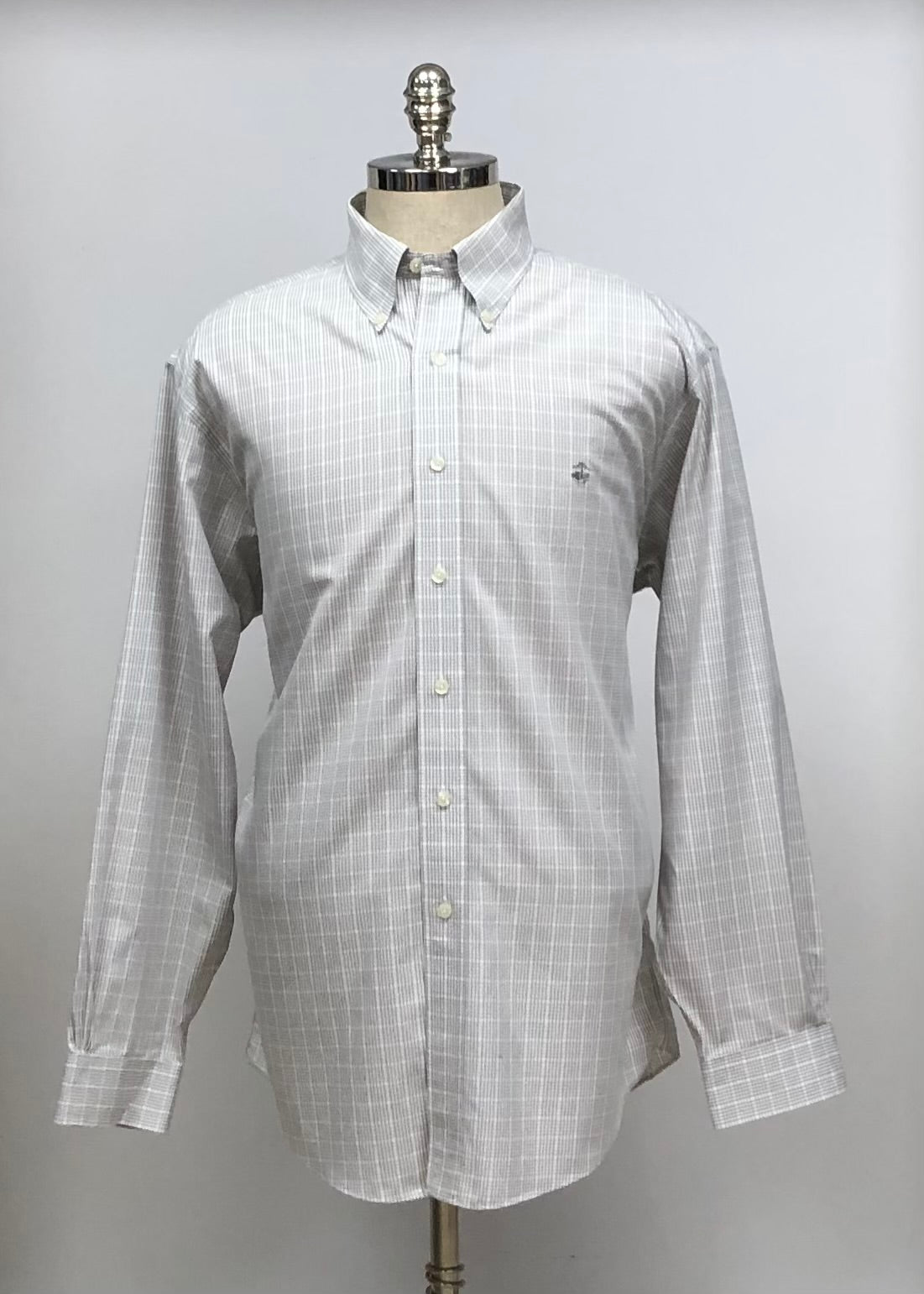 Camisa Brooks Brothers 🐑 con patrón  de cuadros gris claro y blanco Talla XL Entalle Regular