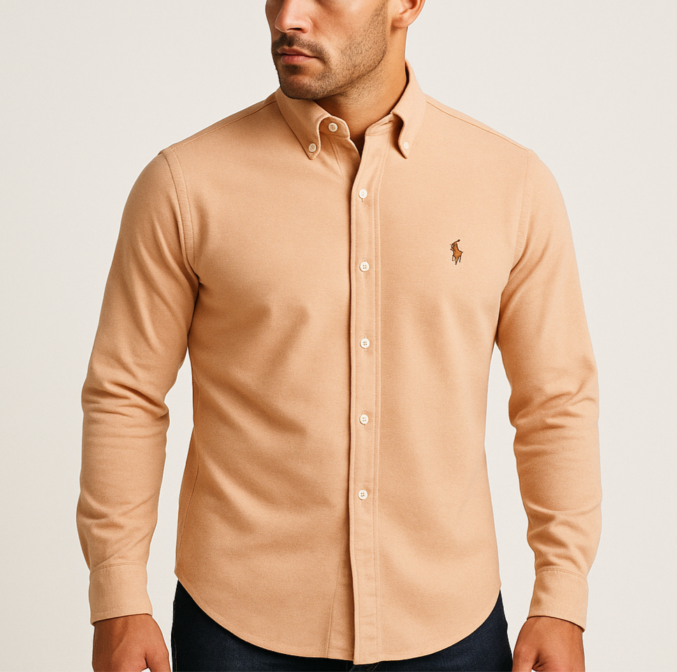 Camisa Polo Ralph Lauren 🏇🏼 Tela camiseta (Knit Oxford) en color salmón Talla XL Entalle Regular