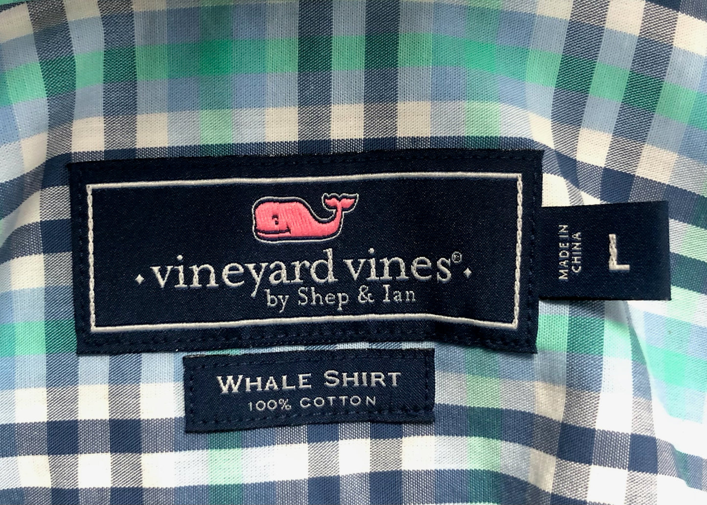 Camisa de botones Vineyard Vines 🐳 color blanco de cuadros tartán en verde y azul navy Talla L Entalle Regular