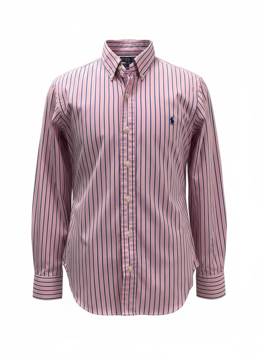 Camisa Polo Ralph Lauren 🏇🏼 Color rosado de rayas en color azul y blanco Talla L Entalle Custom Fit