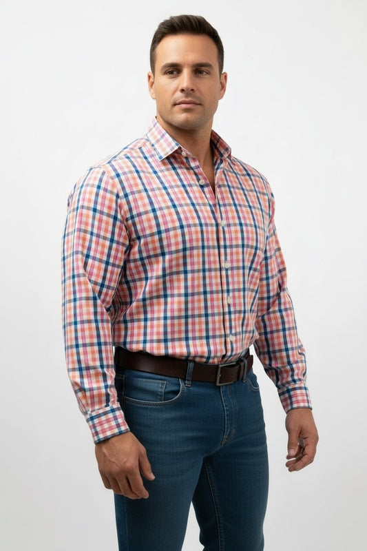 Camisa de botones Vineyard Vines 🐳 color blanco de cuadros en rosado, naranja y azul Talla S Entalle Clásico