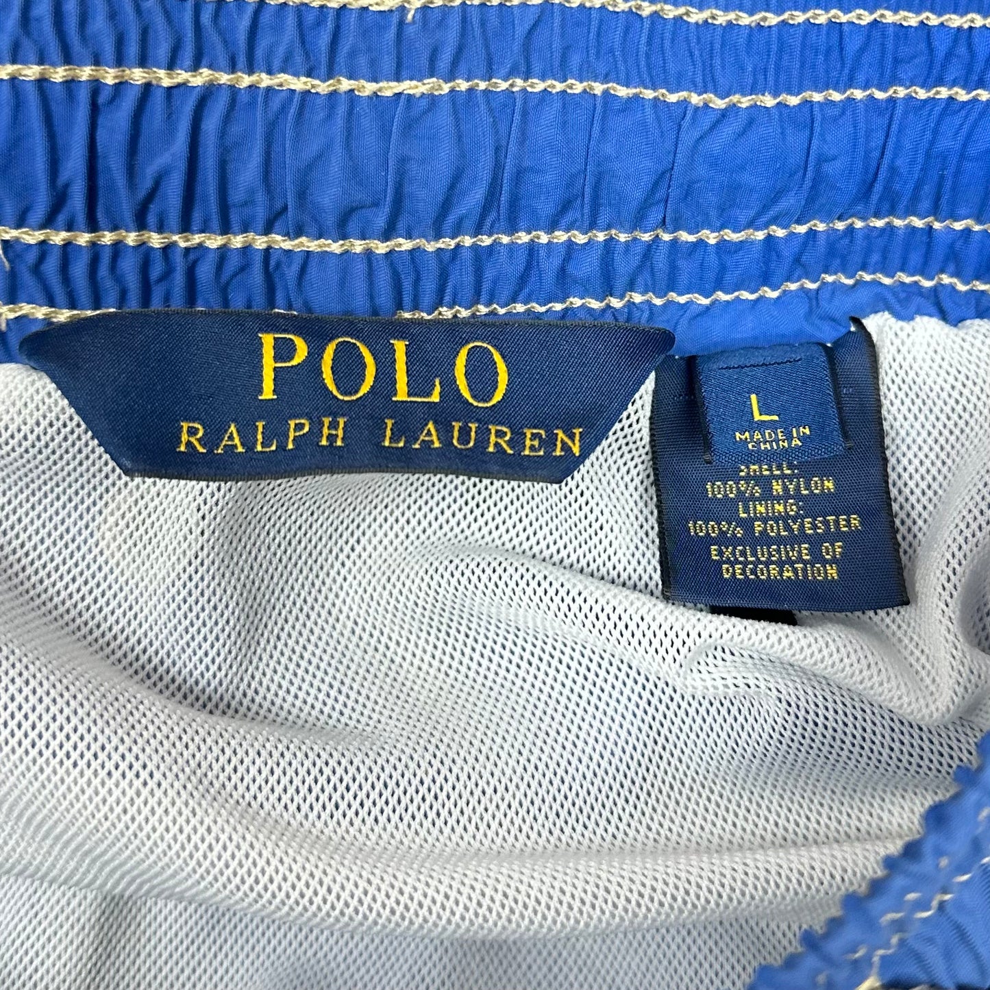 Short de baño Polo Ralph Lauren 🏇🏼color azul y logo bordado en color amarillo talla L