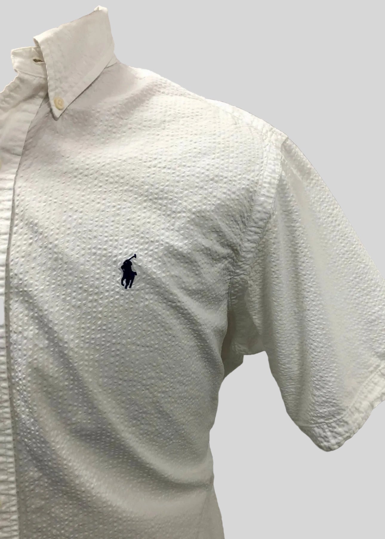 Camisa Polo Ralph Lauren 🏇🏼 Color blanco Seersucker Talla L Entalle Clásico (ver descripción)