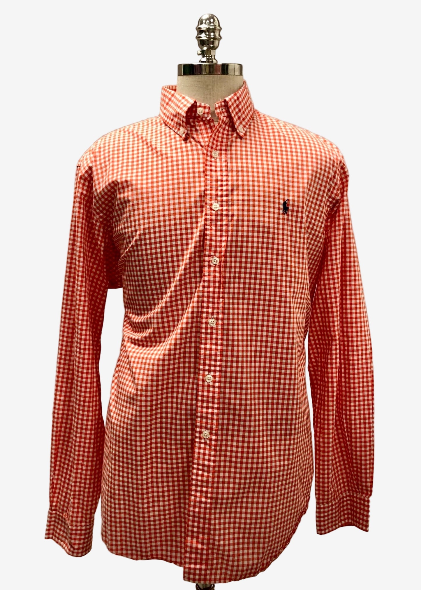 Camisa de botones Polo Ralph Lauren 🏇🏼 con patron de cuadros gingham naranja y blanco Talla XL Entalle Clásico