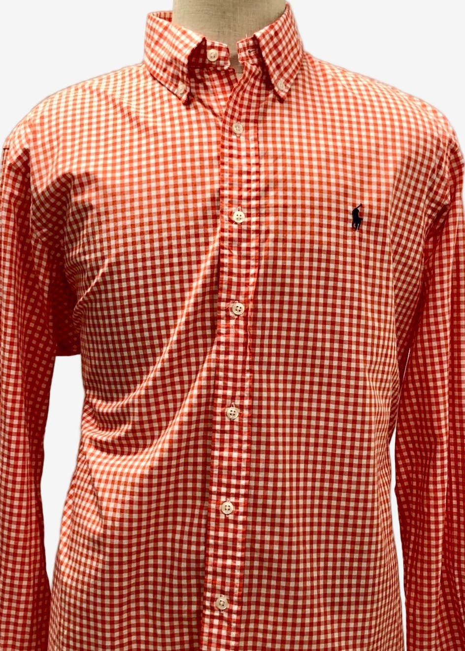 Camisa de botones Polo Ralph Lauren 🏇🏼 con patron de cuadros gingham naranja y blanco Talla XL Entalle Clásico