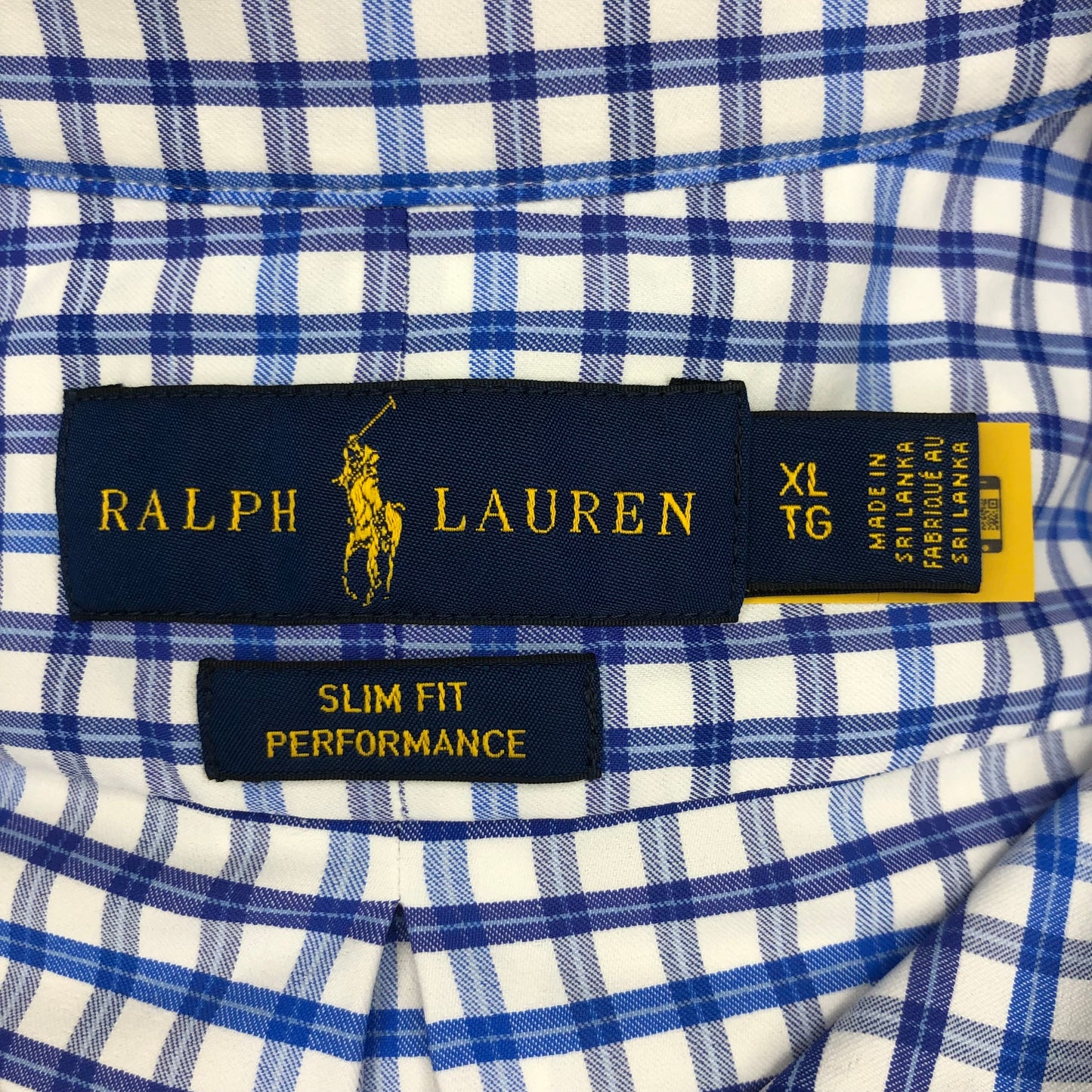 Camisa Polo Ralph Lauren 🏇🏼 color blanco con patrón de cuadros azul y celeste Talla XL Entalle Slim Fit