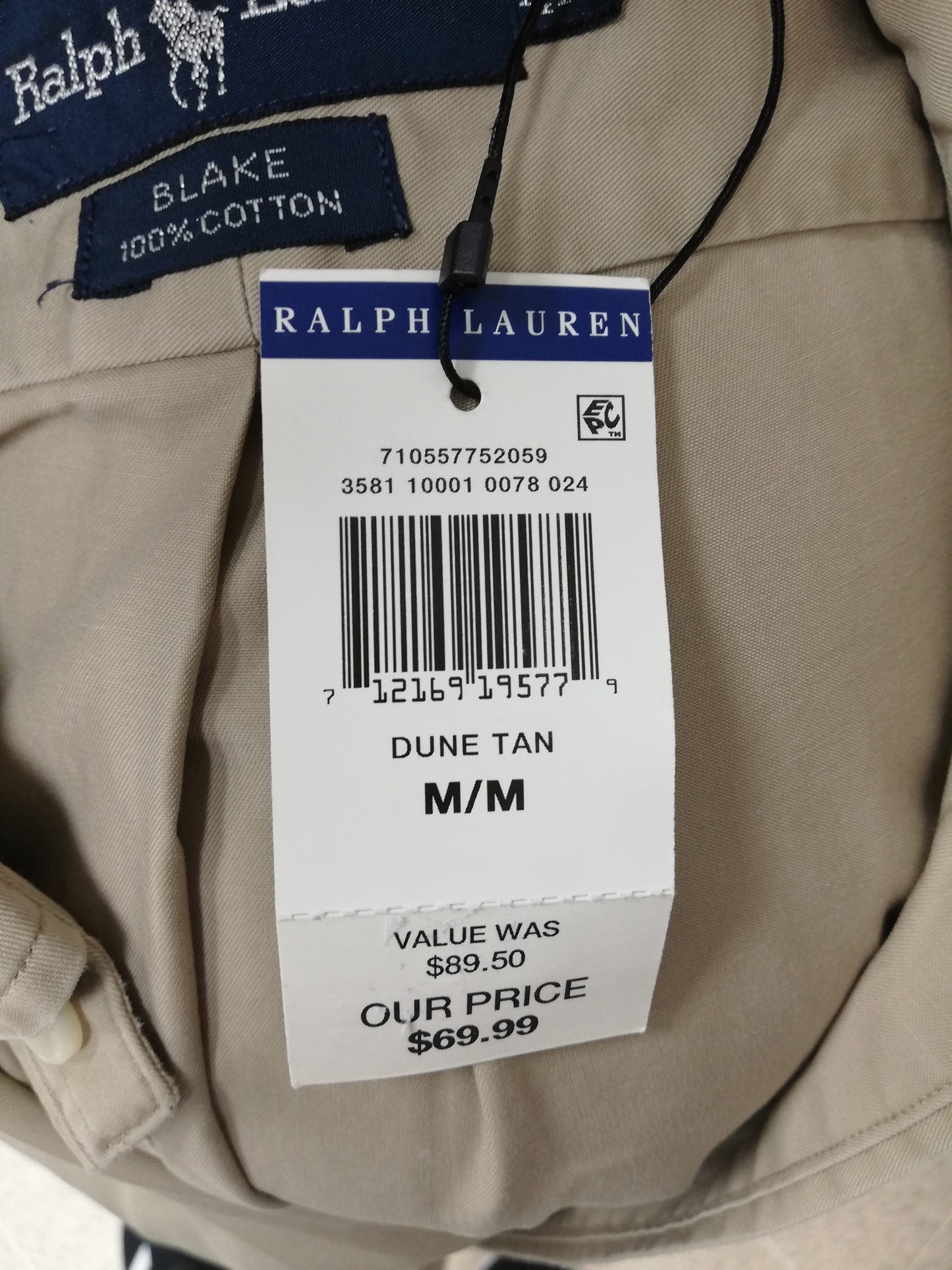 Camisa de botones Polo Ralph Lauren 🏇🏼 Color Kaki Talla L Entalle Regular(ver descripción)