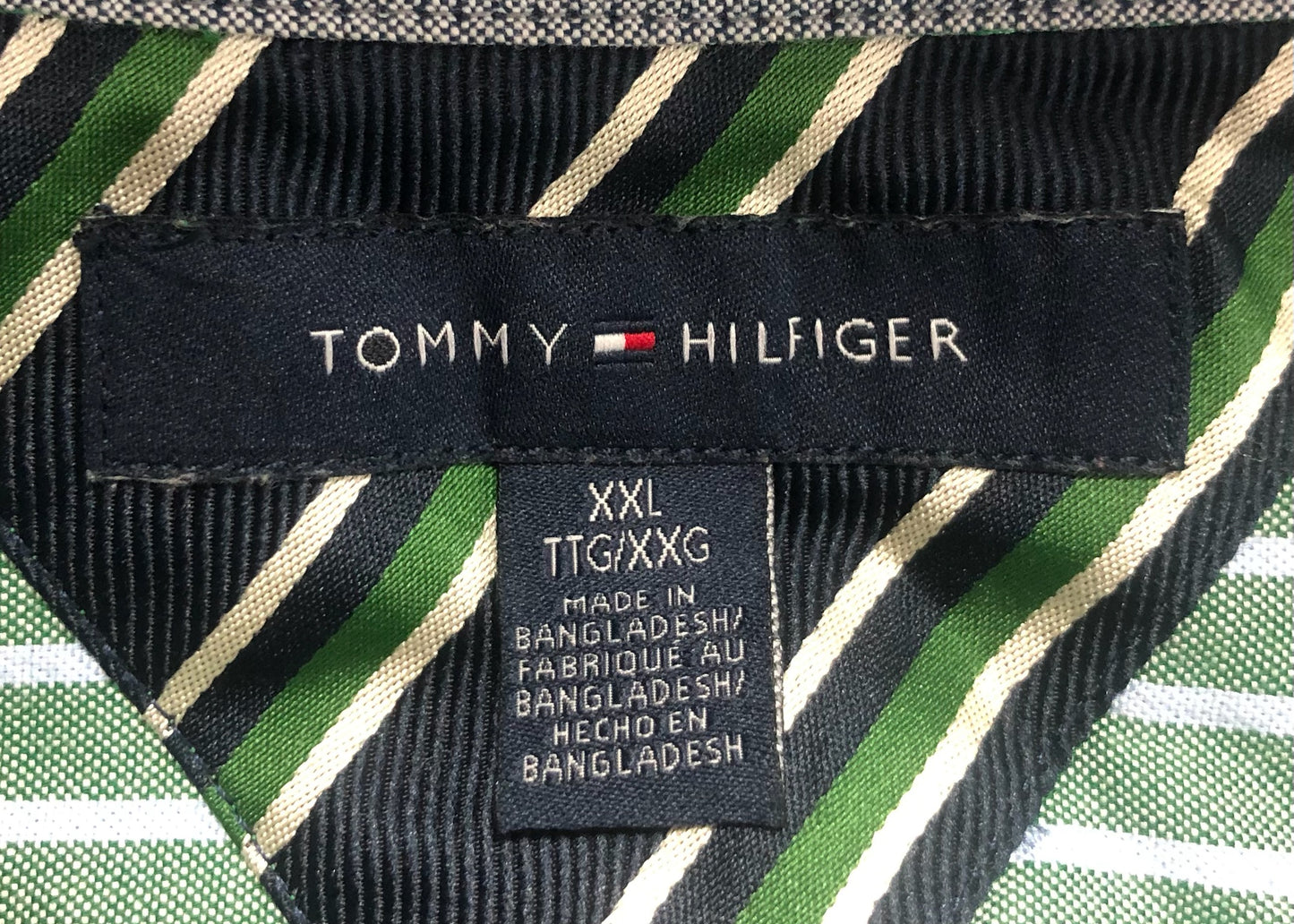 Camisa de botones Tommy Hilfiger 🇺🇸 Oxford de rayas en color verde y celeste Talla XXL Entalle Regular