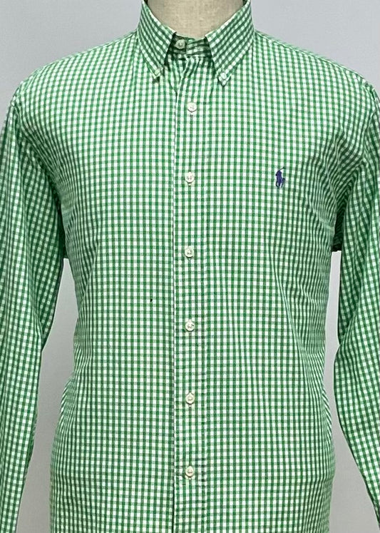 Camisa Polo Ralph Lauren 🏇🏼 con patron de cuadros gingham verde y blanco Talla L Entalle Regular (ver descripción)