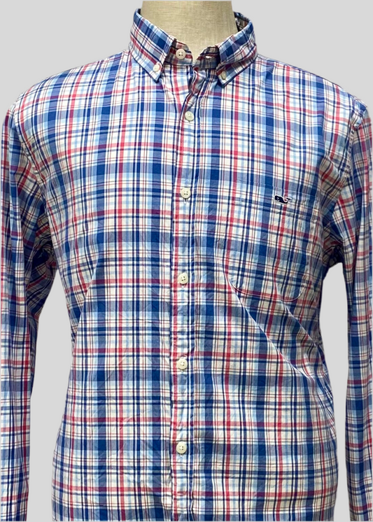 Camisa de botones Vineyard Vines 🐳 color blanco de cuadros en color rojo y azul Talla L Entalle Slim Fit