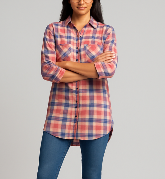 Camisa de mujer Forever 21 de cuadro en color Rosado, azul y blanco Talla S Entalle Regular