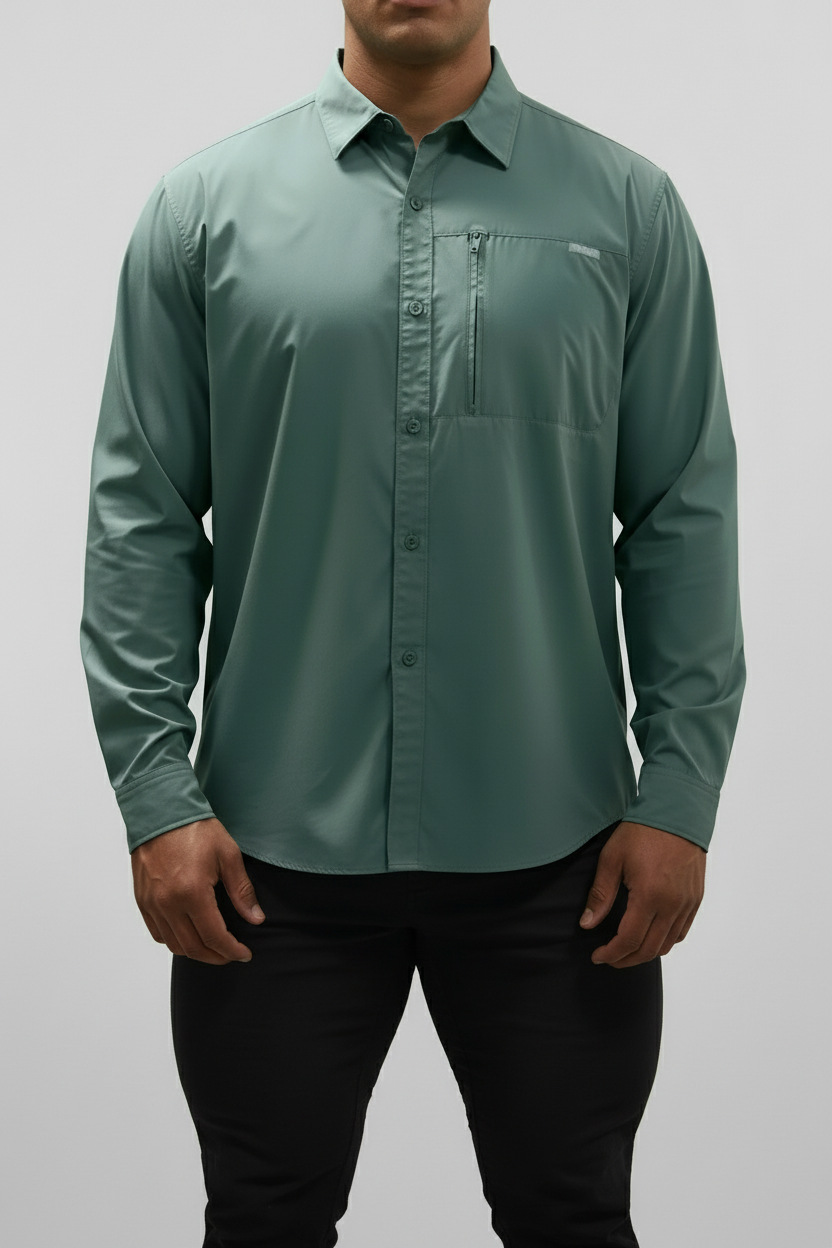 Camisa Columbia 🔹color gris claro con Omni Shade Manga larga Talla XXL
