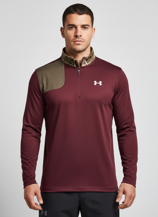 Sueter Jersey Under Armour 🏋🏽 color rojo oscuro y Kaki con diseño de camuflaje Talla M