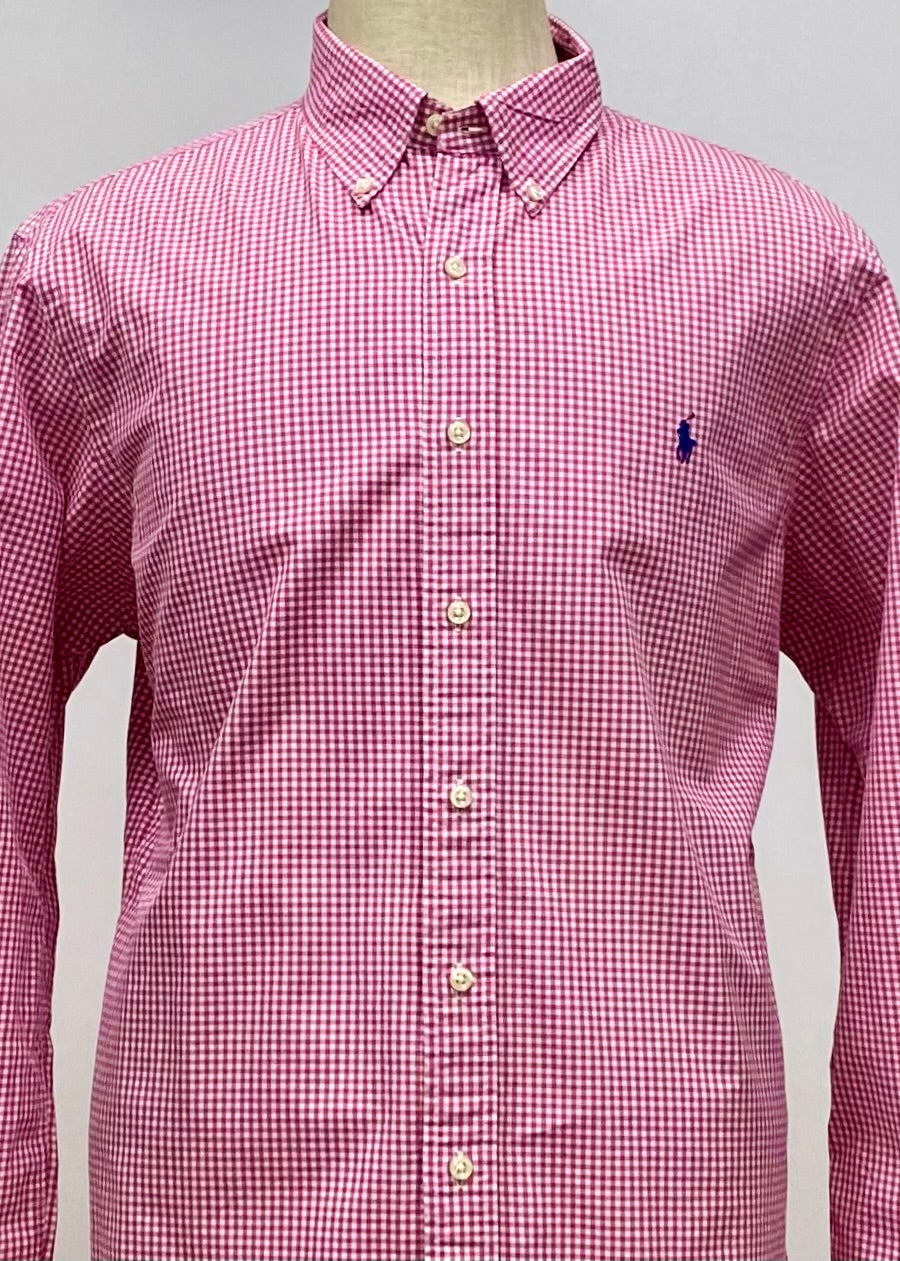 Camisa Polo Ralph Lauren 🏇🏼 de cuadros gingham rosado y blanco Talla XL Entalle Slim Fit