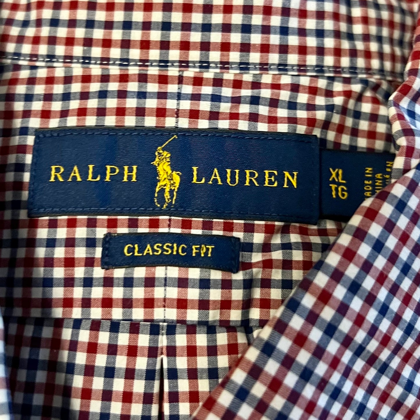 Camisa Polo Ralph Lauren 🏇🏼 con patron de cuadros en color rojo, azul navy y Blanco Talla XL Entalle Clásico